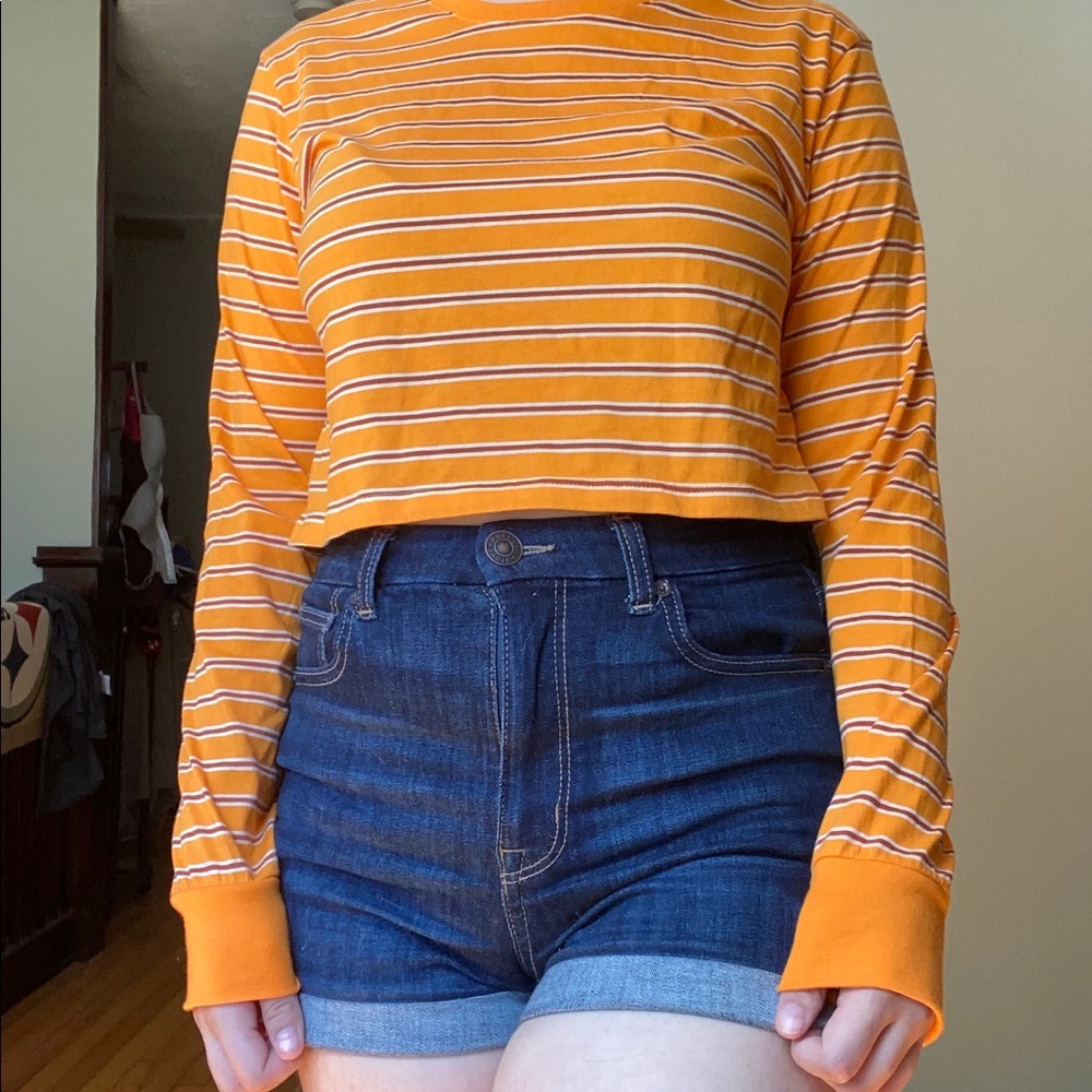 Stripped, long sleeve crop top